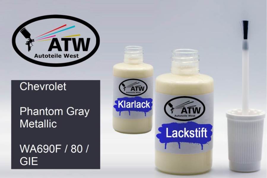 Chevrolet, Phantom Gray Metallic, WA690F / 80 / GIE: 20ml Lackstift + 20ml Klarlack - Set, von ATW Autoteile West.